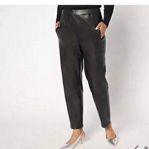 Stacy London Black Faux Leather High-Rise Straight Pants – Women's Medium‎